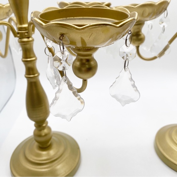 Gold Candelabra Set Candle Stand Crystal Accents Wedding Cute Fancy Elegant - Picture 10 of 10